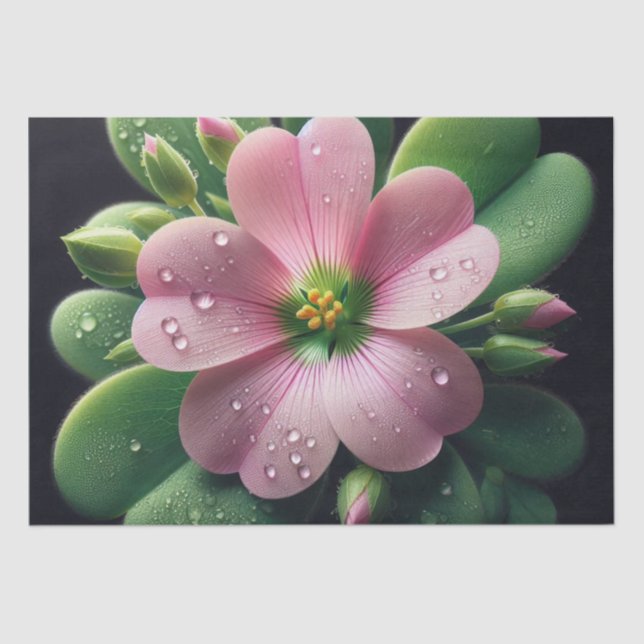 Papel De Seda Trevo Floral Rosa e Verde Oxalis (Frente )