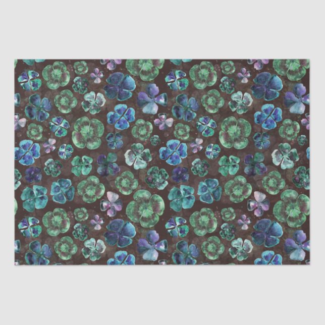 Papel De Seda Trevos de Quatro Folhas Verdes em Aquarela Desenha (Frente )