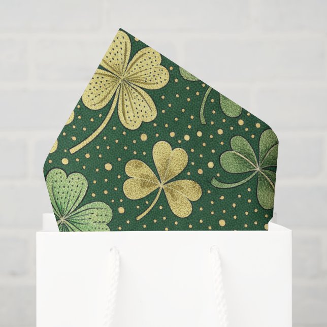 Papel De Seda Trevos Verde e Dourado (Sacola de presentes)