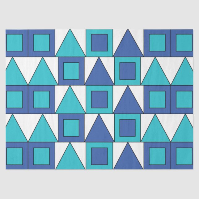 Papel De Seda Triângulo Azul Teal Quadrado Geométrico (Frente )