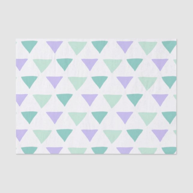 Papel De Seda Triângulos de Aquarela | Verde e Roxo (Frente )