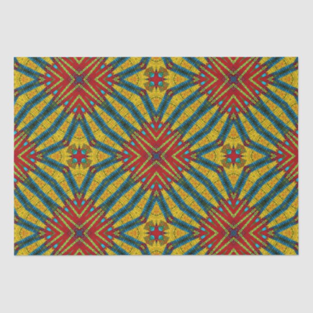 Papel De Seda Tribal Abstrato de Hippie Vermelho Amarelo Azul Az (Frente )