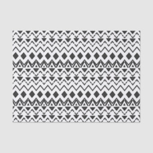Papel De Seda Tribal Desenhada à Mão Negra e Branca - Aztec