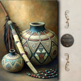Papel De Seda Tribal Pottery & Feather Staff Decoupage
