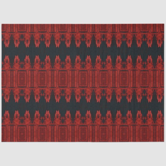 Papel De Seda Tribal Western Red Black Art Patterno Bull Crânio (Frente )