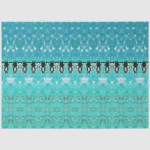 Papel De Seda Tribal Western Teal White Art Patterno Bull Crânio