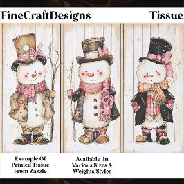 Papel De Seda Trio de Boneco de Neve Shabby Chic Painel de Madei