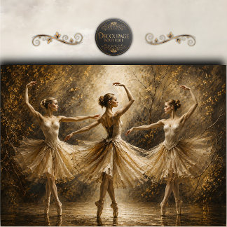 Papel De Seda Trio do Ballet Dourado Elegância Decoupage