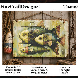 Papel De Seda Trío Steampunk Peixe Mecânico FM3L Decoupage