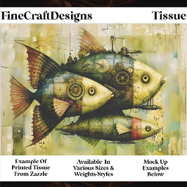 Papel De Seda Trío Steampunk Peixe Mecânico FM3R Decoupage