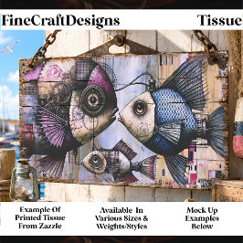 Papel De Seda Trio Steampunk Peixe Mecânico FM3R Decoupage Tiss