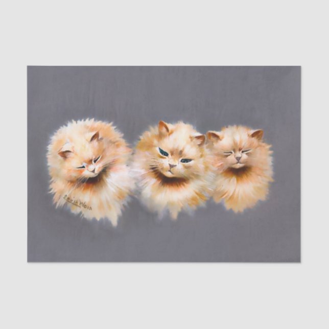Papel De Seda Triple Fluffy Cats Vintage Feline Art Decoupage (Frente )