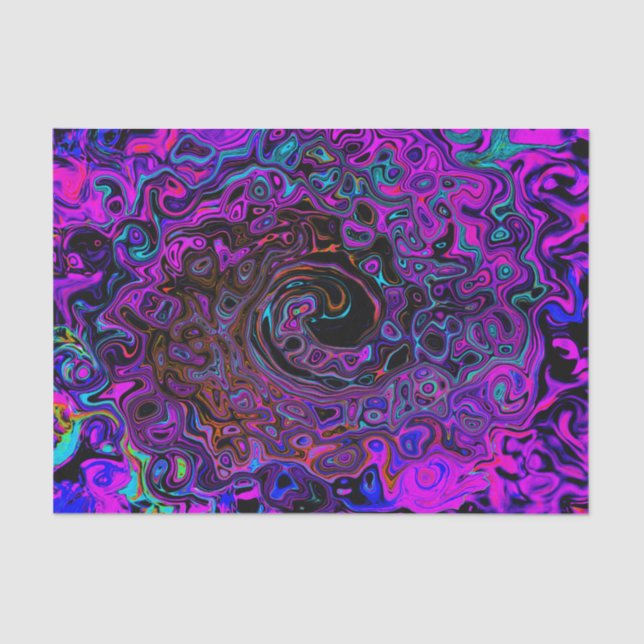 Papel De Seda Trippy Black and Magenta Retro Liquid Swirl (Frente )
