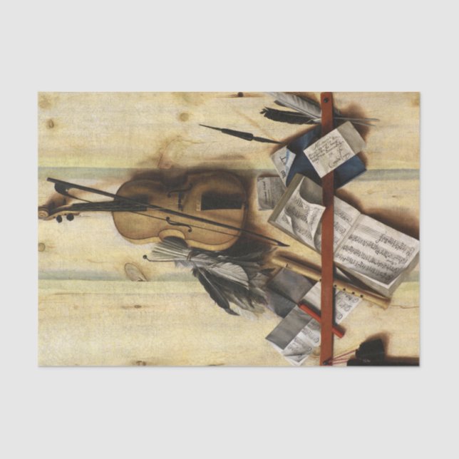Papel De Seda Trompe l'oeil with Violin, Music Book and Recorder (Frente )