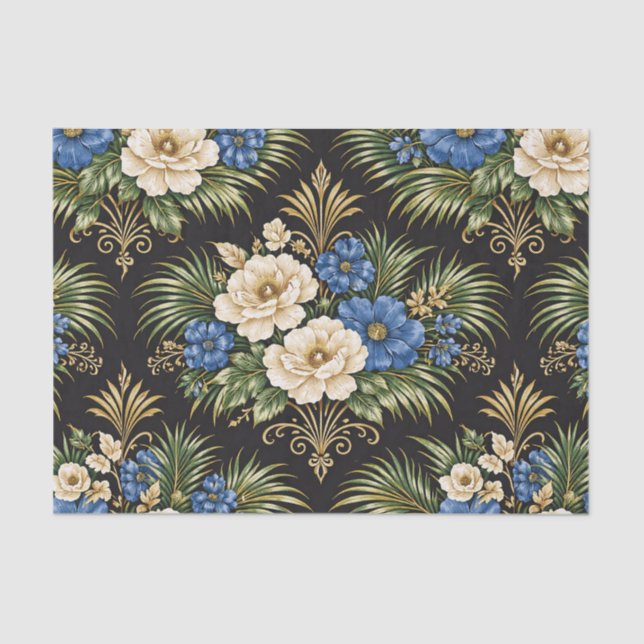 Papel De Seda Tropical Blue Palm Floral (Frente )