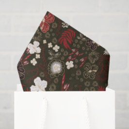 Papel De Seda Tropical Christmas Red Sage Black Hibiscus Floral