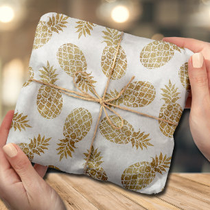 Papel De Seda Tropical de Ananases Dourados Brancos