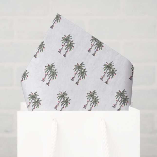 Papel De Seda Tropical Decorated Palm Trees Christmas Lights (Sacola de presentes)
