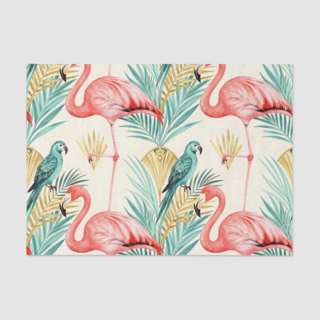Papel De Seda Tropical Flamingo Parrot Jungle (Frente )