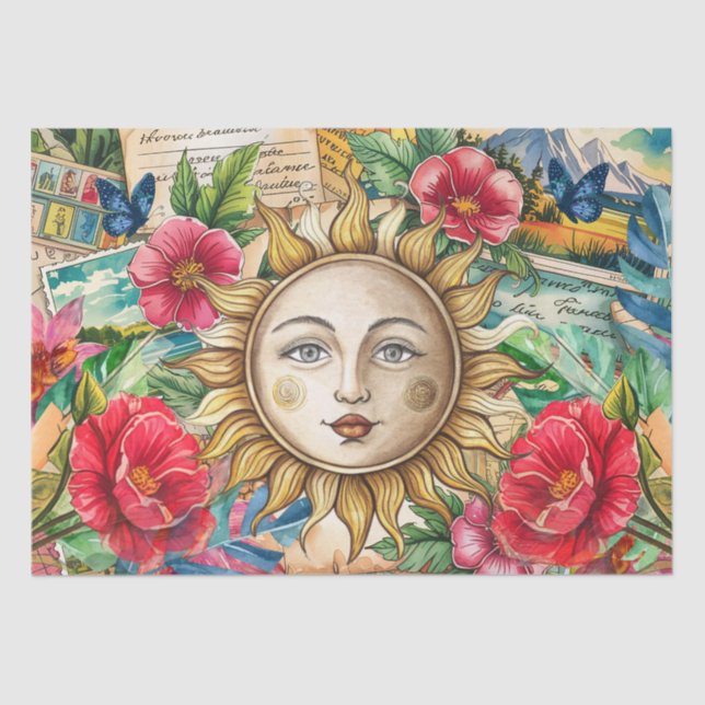 Papel De Seda Tropical Floral Sun Face Decoupage (Frente )