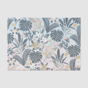 Papel De Seda Tropical Grey Gold Foliage Floral Pattern