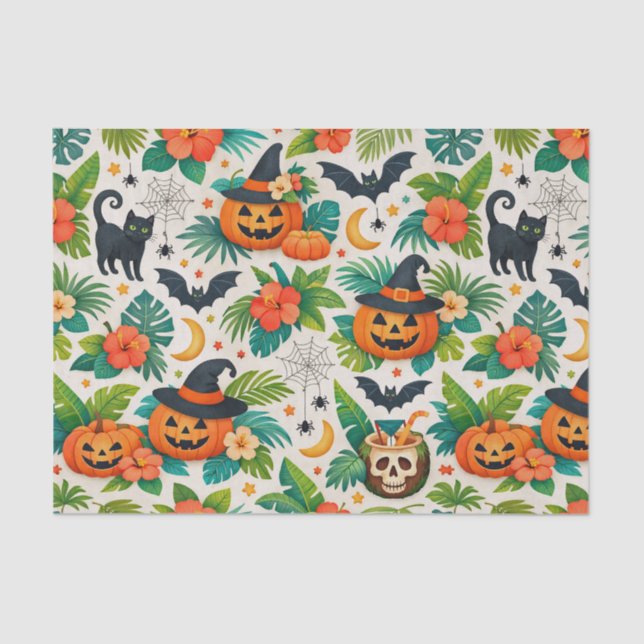 Papel De Seda Tropical Halloween Pumpkins (Frente )
