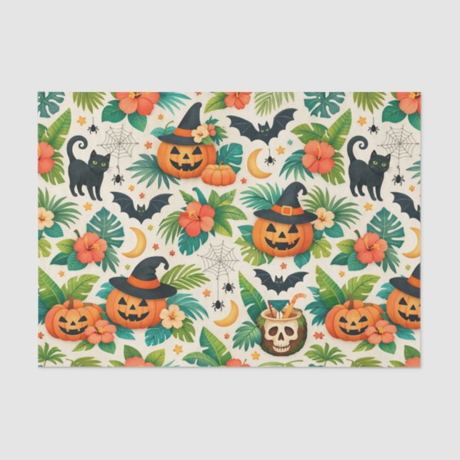Papel De Seda Tropical Halloween Pumpkins (Frente )