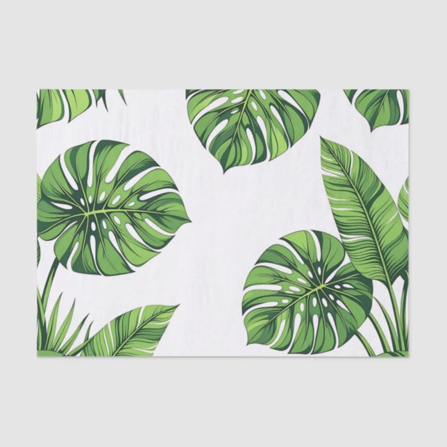 Papel De Seda Tropical Monstera Leaves Seamless Pattern Green (Frente )