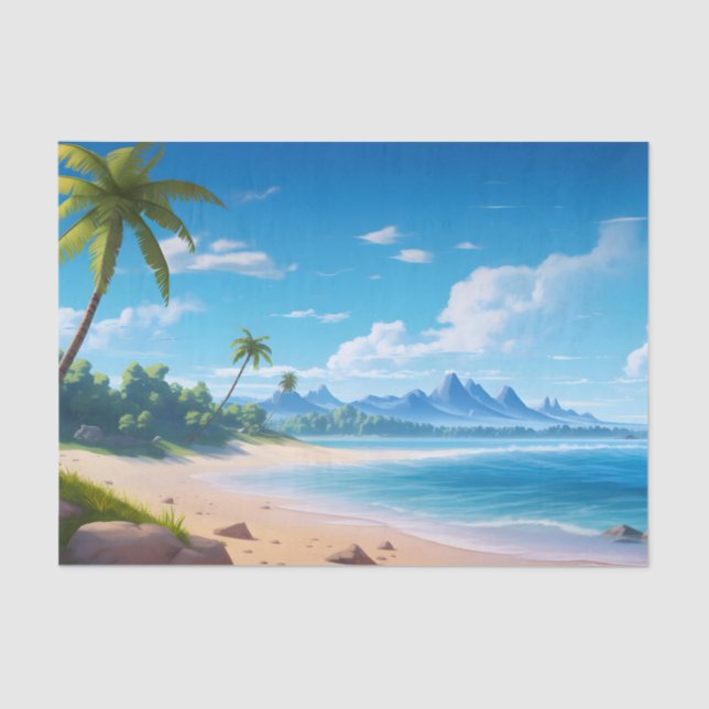 Papel De Seda Tropical Ocean Island Sandy Beach Shore (Frente )