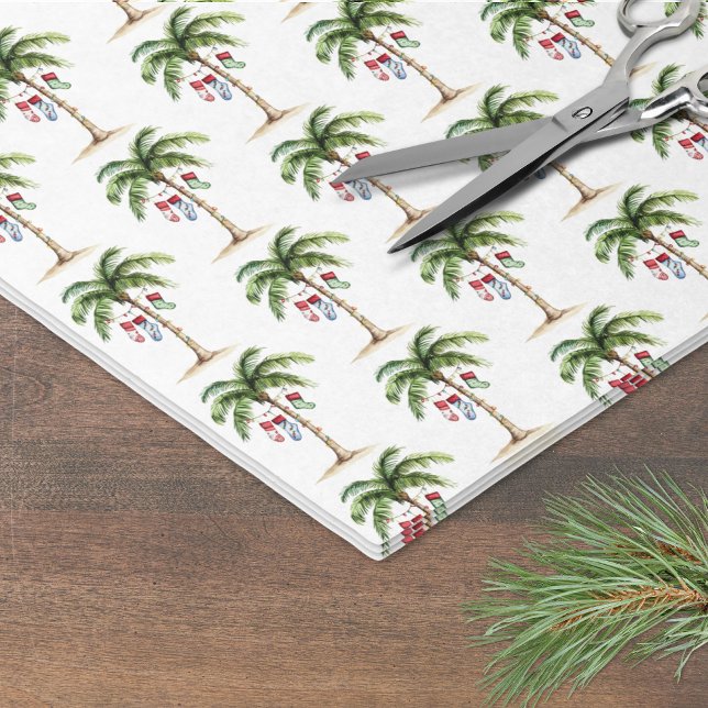 Papel De Seda Tropical Palm Tree Beach Christmas (Tropical Palm Tree Beach Christmas Tissue Paper)