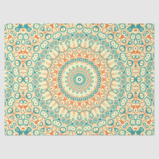 Papel De Seda Tropical Teal e Orange Mandala Padrão (Frente )