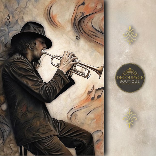 Papel De Seda Trumpet Player with Abstract Motion Decoupage (Trumpet Player With Abstract Motion Decoupage Tissue Paper)