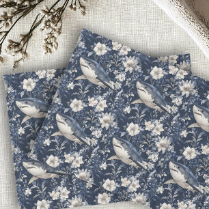 Papel De Seda Tubarão Branco Flores Florais