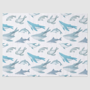 Papel De Seda Tubarões, baleias, golfinhos, focas na página de