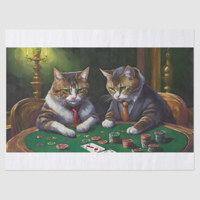 Papel De Seda Tubarões de cartão, gatos jogando cartas (Frente )