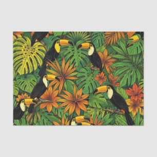 Papel De Seda Tucanos Coloridos Folhas da Selva Tropical Hibisco