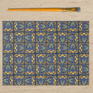 Papel De Seda Tulipa Amarela Art Nouveau em Padrão de Azulejo Az