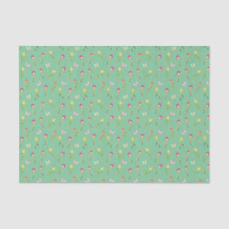 Papel De Seda Tulipas & Borboletas Padrão Verde