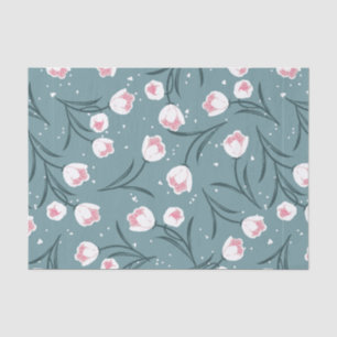 Papel De Seda Tulipas Brancas Elegantes no Padrão Verde Pastel