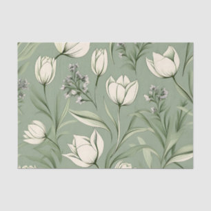 Papel De Seda Tulipas Com Folhas Em Verde Leve