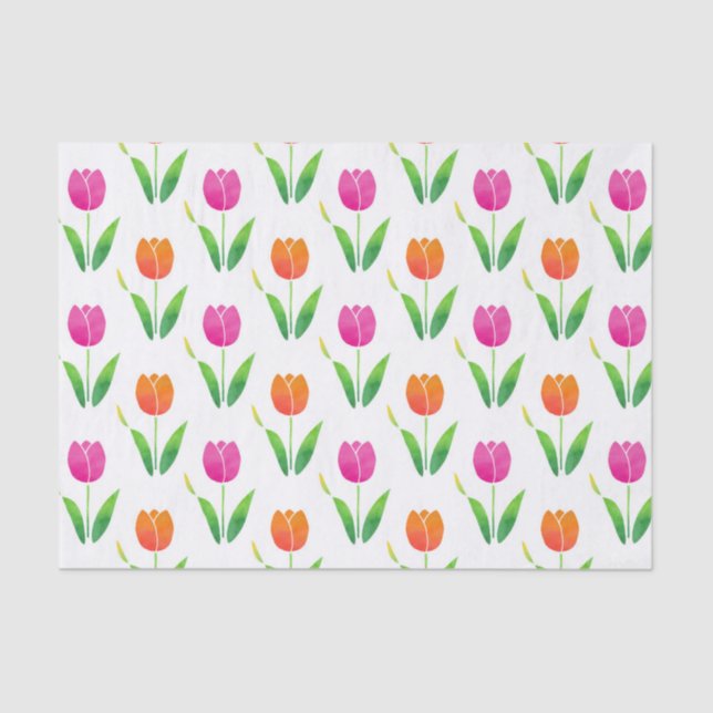 Papel De Seda Tulipas Cor de Água Rosa e Laranja (Frente )