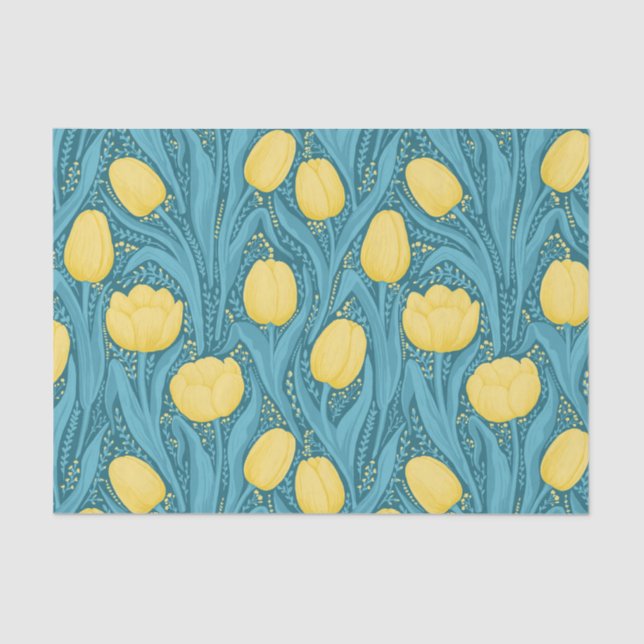 Papel De Seda Tulipas em azul e amarelo (Frente )