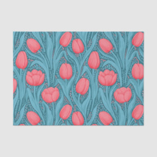 Papel De Seda Tulipas em azul e vermelho