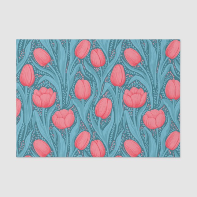 Papel De Seda Tulipas em azul e vermelho (Frente )