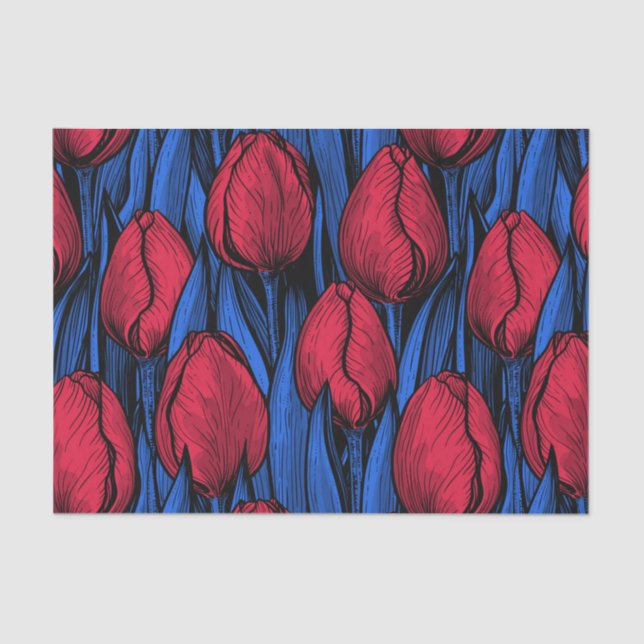 Papel De Seda Tulipas em vermelho e azul (Frente )