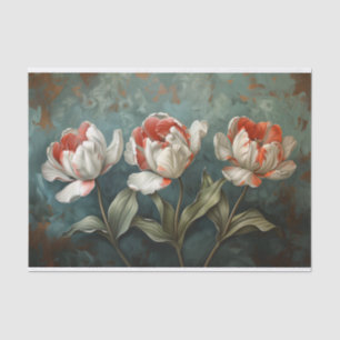 Papel De Seda Tulipas Flores de Decoupage Listra Vermelha e Bran