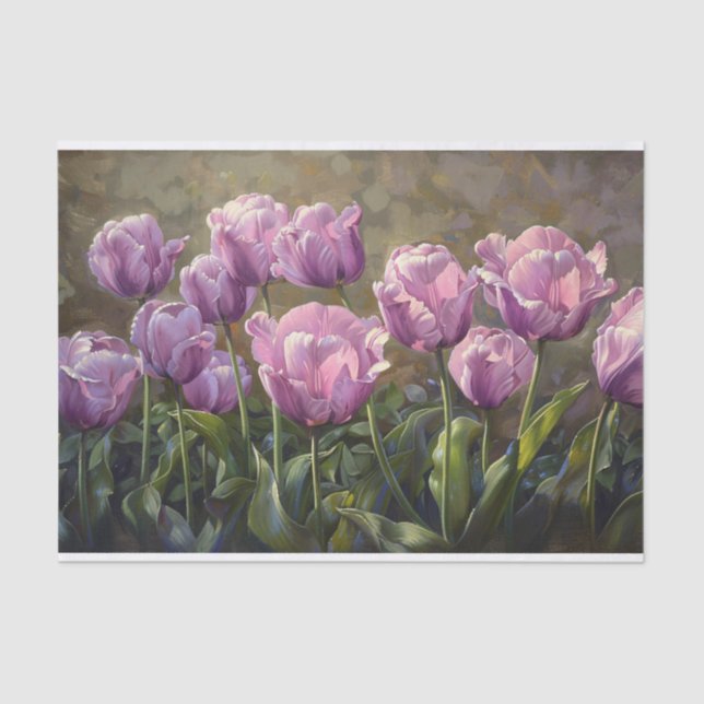 Papel De Seda Tulipas Púrpuras Pintura Botânica (Frente )