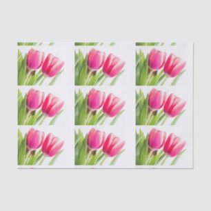 Papel De Seda Tulipas Rosa com Foto de Folhas Verdes