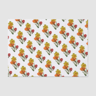 Papel De Seda Tulipas vermelhas e flores amarelas do daffodil