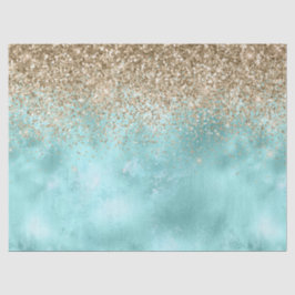 Papel De Seda Turquesa Aqua Dourado Glitter Sparkle    